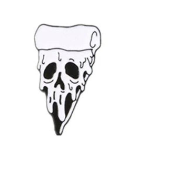 Melting Pizza Skull Halloween Pin Brooch - Picture 1 of 2